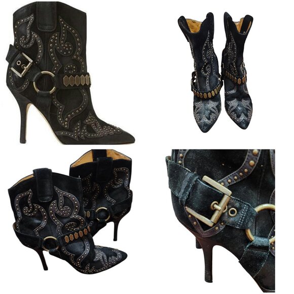 Nine West Vabuster Studded Leather Western Cowboy Stiletto Boots Size 10M - Picture 1 of 16